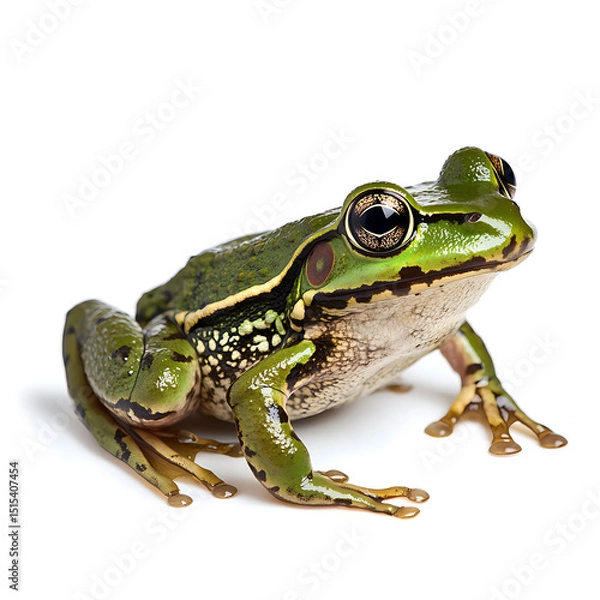Fototapeta Vibrant Poisonous Green and Black Dart Frog Isolated on White Background