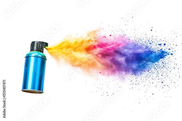 Fototapeta Vibrant Rainbow Holi Paint Explosion from Spray Can on White Background