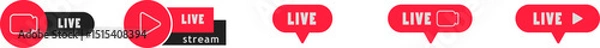 Fototapeta Live streaming icons. Live broadcast red symbol. Play button. Vector.