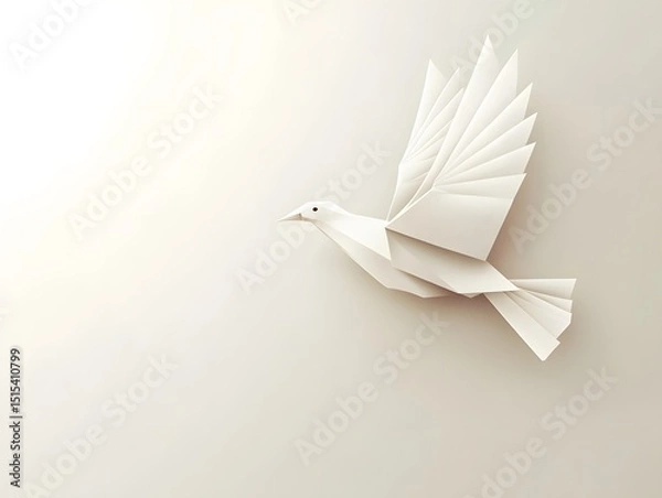Fototapeta Origami Dove of Peace: A delicate paper dove, artfully folded, takes flight, symbolizing tranquility and harmony in a minimalist, photorealistic style.