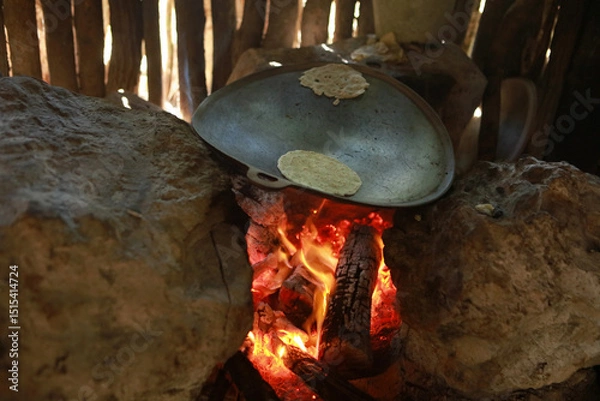 Obraz Making tortillas by the Mayans using the traditional method in the village, Yucatan, Mexico
