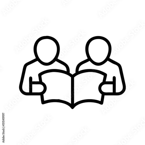 Obraz Two individuals reading together from an open book icon  