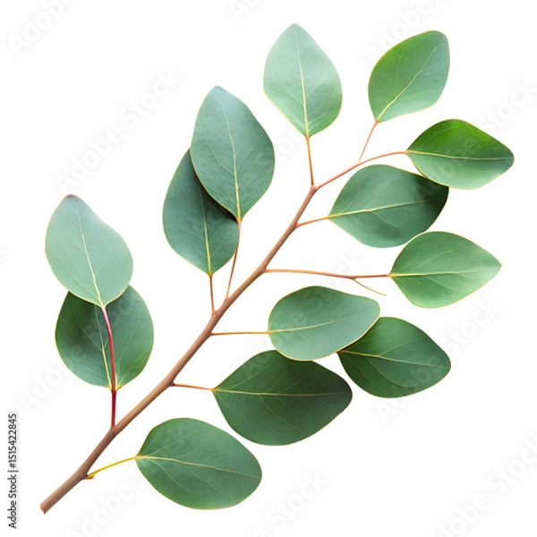 Fototapeta Fresh eucalyptus branch displaying green leaves and subtle veins against a transparent  background