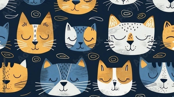 Obraz Cute cat faces in a repeating pattern