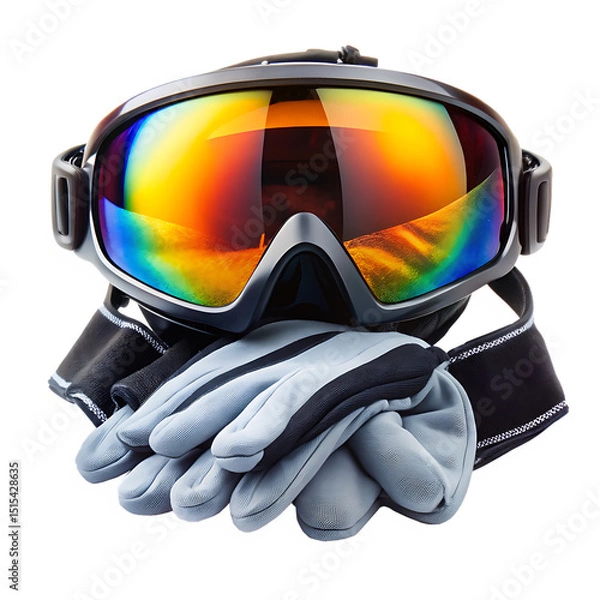 Fototapeta Modern ski goggles and ski gloves displayed against a transparent background ready for winter sports