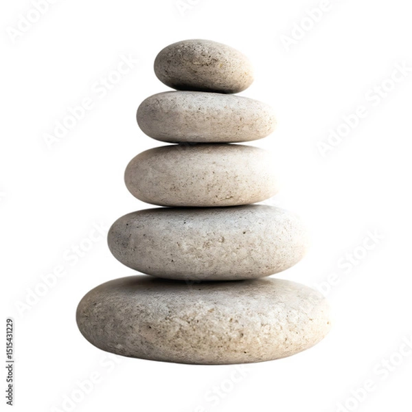 Fototapeta Serene stack of smooth grey river stones symbolizing balance and harmony on transparent background