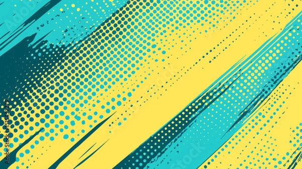 Obraz Modern illustration featuring a blue and yellow pop art background with a halftone dots design