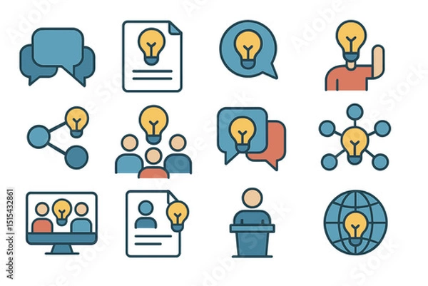 Fototapeta Creative communication and collaboration icons with light bulb motif