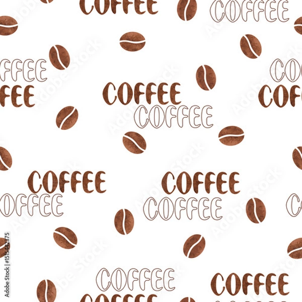 Obraz Coffee beans seamless pattern. Vector watercolor coffee illustration