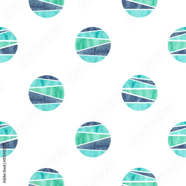 Obraz Blue watercolor circles seamless pattern. Vector abstract background