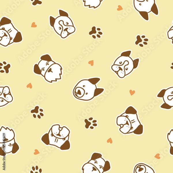 Obraz Cute dog faces seamless pattern. Different dogs breed vector print
