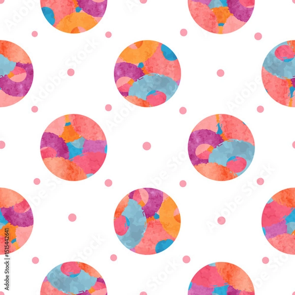 Fototapeta Colorful watercolor circles seamless pattern. Vector abstract background