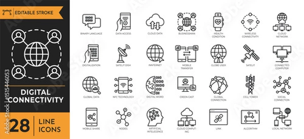 Fototapeta Digital connectivity outline icon set.  Editable stroke. vector illustration