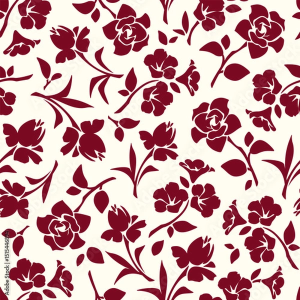 Obraz Seamless floral pattern with flowers. Red flowers pattern on a light yellow background. Vector floral print