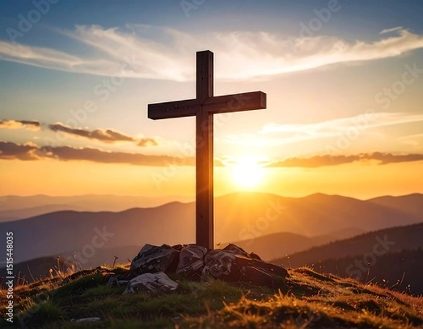 Obraz Sunset Mountaintop Cross.