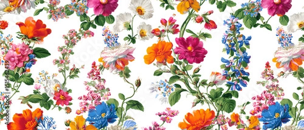 Obraz Colorful floral pattern design with vibrant blooms on white background