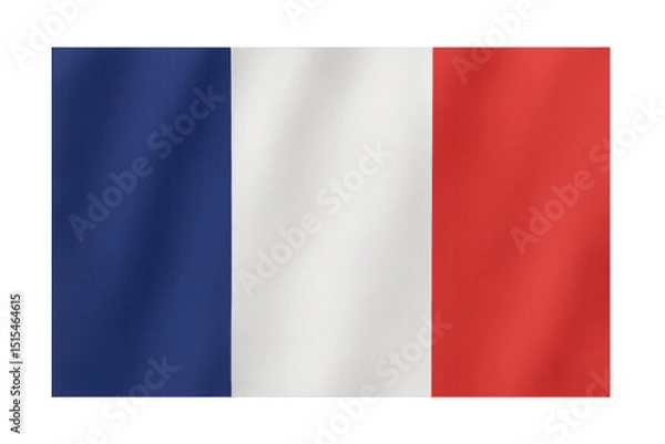 Fototapeta French national flag gently waving, photorealistic 3d render on transparent background, ideal for digital design compositions