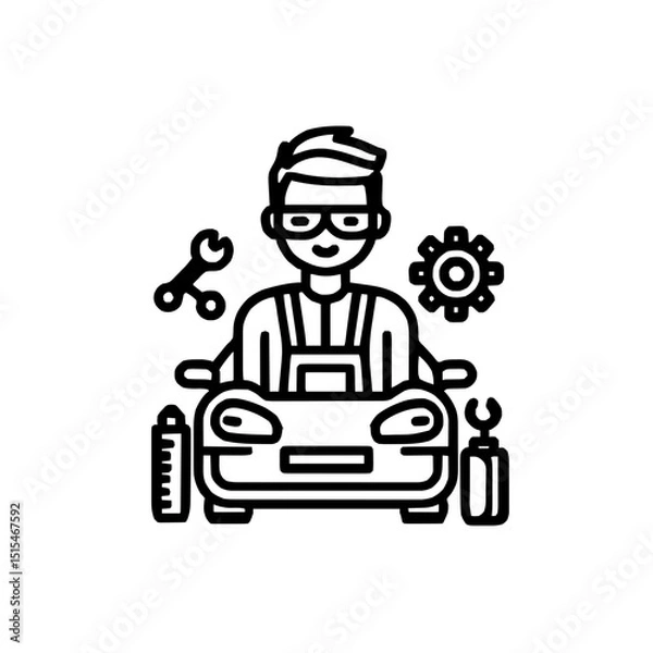 Fototapeta Stylish Car Mechanic Icon with Tools in Vector Style