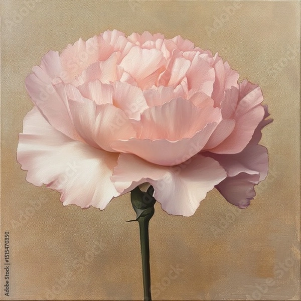 Fototapeta A single pink carnation blooms on a painted canvas with visible texture details