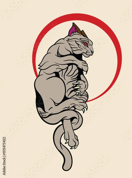 Fototapeta fox illustration with japanese style for kaijune event
