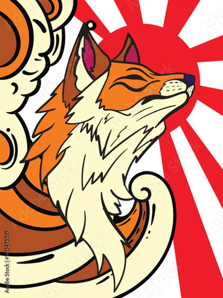 Fototapeta fox illustration with japanese style for kaijune event
