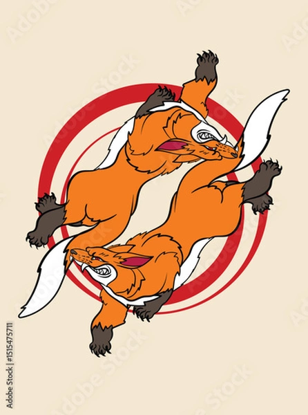 Fototapeta fox illustration with japanese style for kaijune event
