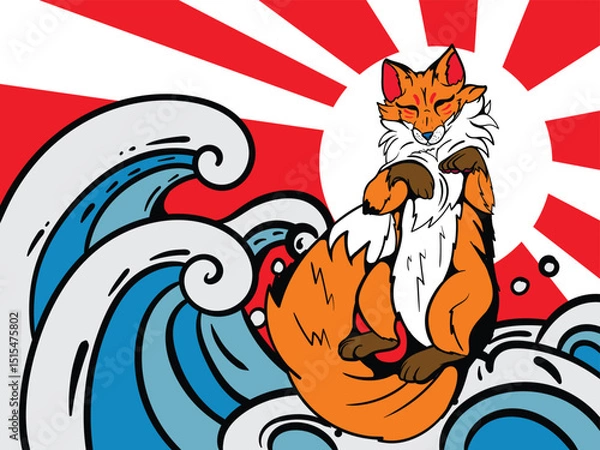 Fototapeta fox illustration with japanese style for kaijune event
