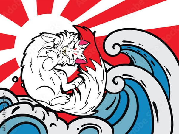 Fototapeta fox illustration with japanese style for kaijune event
