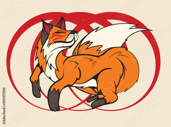 Fototapeta fox illustration with japanese style for kaijune event
