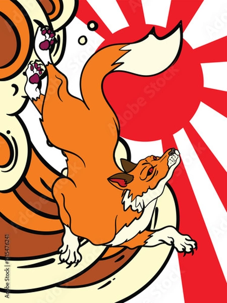 Fototapeta fox illustration with japanese style for kaijune event
