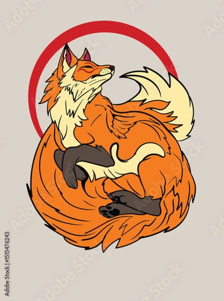 Fototapeta fox illustration with japanese style for kaijune event
