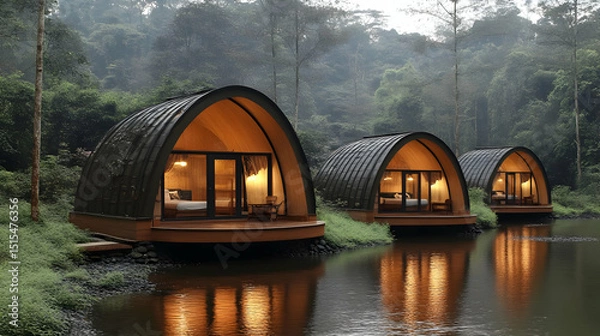 Obraz 3D Render Cozy Forest Cabins