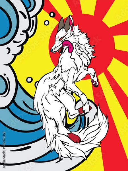 Fototapeta fox illustration with japanese style for kaijune event
