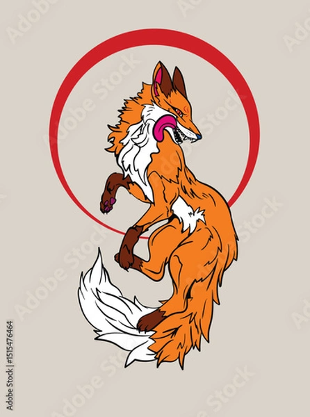 Fototapeta fox illustration with japanese style for kaijune event
