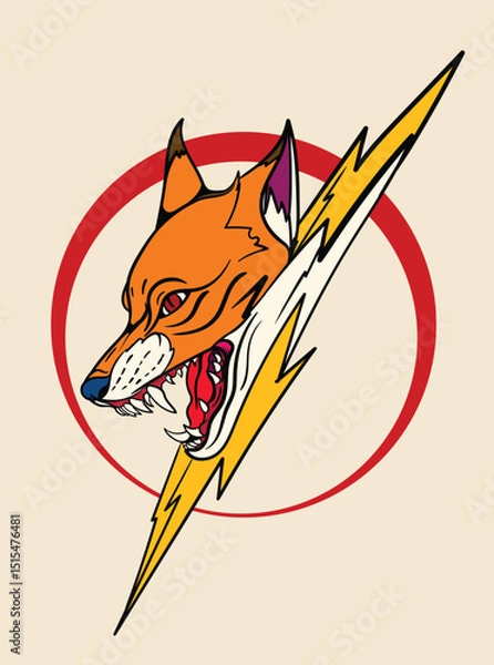 Fototapeta fox illustration with japanese style for kaijune event
