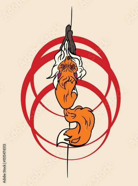 Fototapeta fox illustration with japanese style for kaijune event
