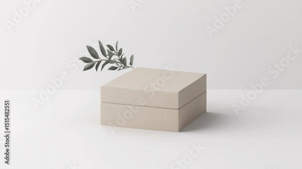 Obraz Elegant beige box adorned with delicate foliage on a pristine white surface