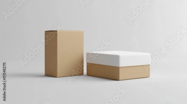 Obraz Minimalist product presentation showcasing two differently sized neutral colored boxes