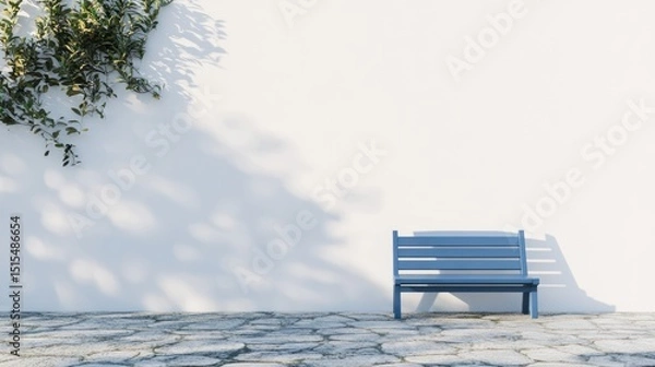 Obraz A tranquil mediterranean scene of a blue bench against a whitewashed wall