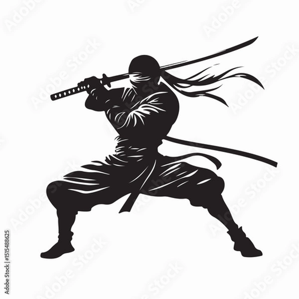 Obraz Ninja warrior silhouette vector illustration isolated on a white background