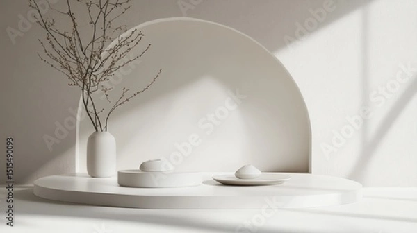 Obraz Serene still life with neutral tones, showcasing natural elements and minimalist design