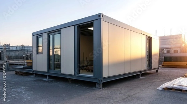 Obraz Exterior view of a prefabricated modular building with large window panels