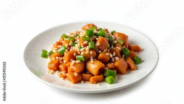 Fototapeta Clean Background Chinese Dish Image Isolated on White: Crisp Focus, Minimal Shadows, Vibrant Garnishes for Restaurant Menus & Culinary Portfolios