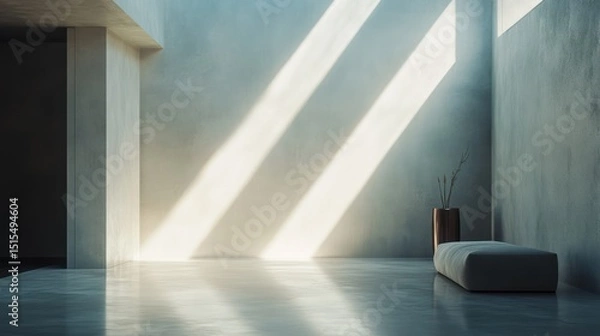 Obraz Sunlit minimalist room with geometric light patterns creating a serene atmosphere