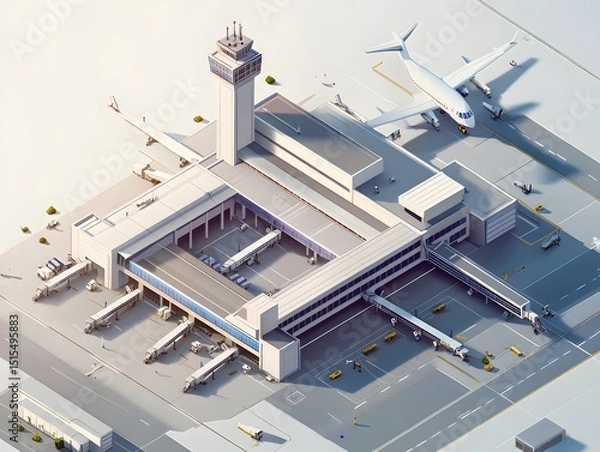 Fototapeta Airport Terminal Aerial View: An aerial perspective of a modern airport terminal reveals the intricate details of its design and operations, from the bustling runways to the sleek architecture.