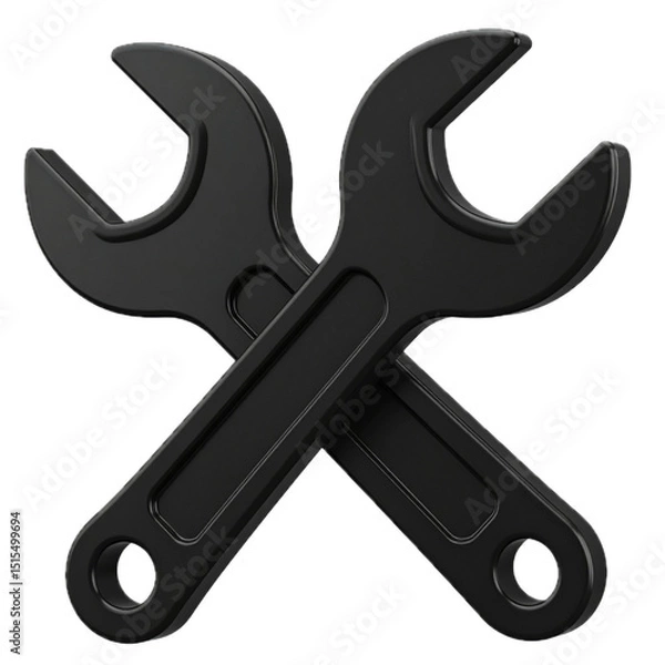 Obraz Black Wrench Tool with Glossy Surface and Bold Design 3d icon in cartoon plastic style minimal isolated on transparent white background, clipping path
