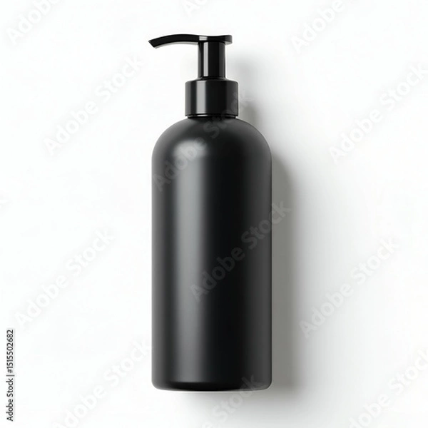 Obraz Matte Black Pump Bottle Isolated on White Background - Realistic Textures & Shadows for Cosmetic Product Infographics - Empty Space for Customization