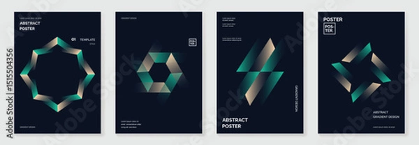 Obraz Modern gradient poster background vector set. Cover template with vibrant perspective geometric prism shapes. Ideal design for social media, cover, banner, flyer. 