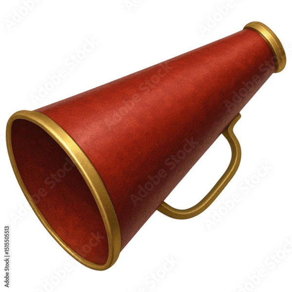 Obraz Red vintage megaphone announcement speaker with gold trim isolated transparent background