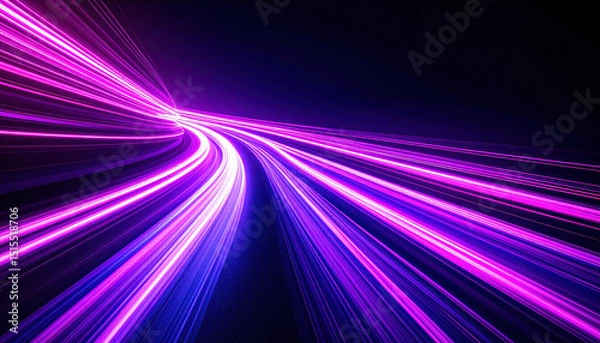 Fototapeta Pulsating tapestry of purple light trails streaks across dark night road, creating mesmerizing visual experience that captivates viewer